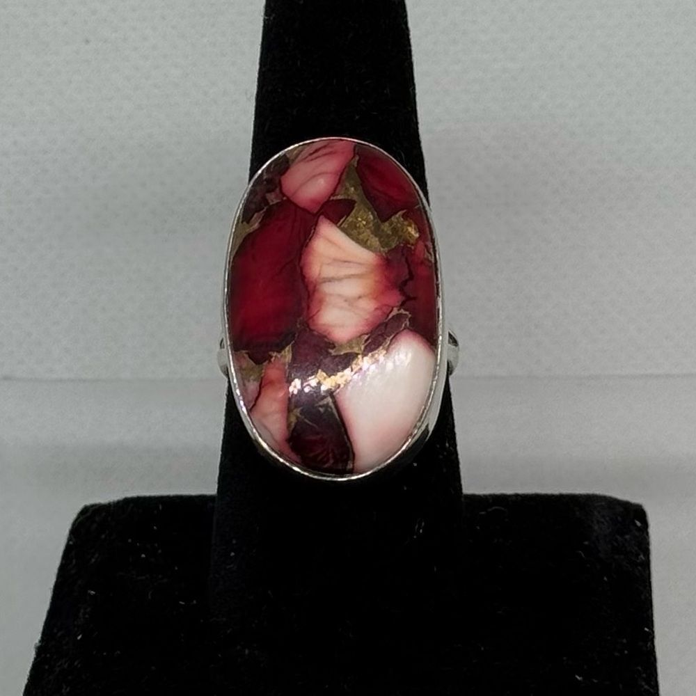 Red Rose Dahlia stone Sterling silver ring size 9